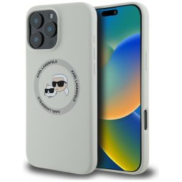 Husa Husa pentru iPhone 16 Pro - Karl Lagerfeld Silicone MagSafe (KLHMP16LSKCHTCE) - Beige Karl&Choupette Head