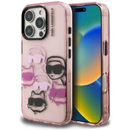 Husa Husa pentru iPhone 16 Pro - Karl Lagerfeld IML Multi Head Pattern (KLHCP16LHMCHKCP) - Pink Karl&Choupette Head