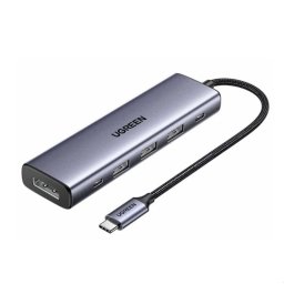 Hub 6-in-1 USB-C DisplayPort PD 100W 4K 60Hz USB-C USB-A Gri