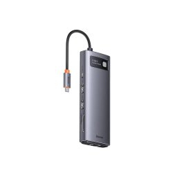 Hub Baseus Joystar 9-in-1 USB-C la 2x HDMI, 2x USB 3.2, 1x USB 2.0, 1x PD, 1x SD, 1x TF Card, 1x RJ-45, Gri
