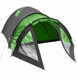 Cort camping pentru 4 persoane cu antreu, impermeabil 3000 mm, negru-verde