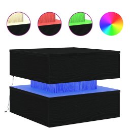Masuta de Cafea pentru Living cu Lumini LED, 50x50x40 cm, PAL Stejar Negru