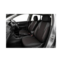 Huse scaune auto universale Premium negre cu cusaturi rosii, set fractionat