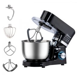 Robot de bucatarie STARCREST SKM-1500BK, 1500W, Bol 5.5 L Inox, 5 Accesorii, 6 Viteze + Pulse, Angrenaje metalice, Negru + Inox