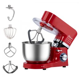 Robot de bucatarie STARCREST SKM-1500RD, 1500W, Bol 5.5 L Inox, 5 Accesorii, 6 Viteze + Pulse, Angrenaje metalice, Rosu + Inox