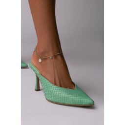 Pantofi Naomi piele naturala piton verde menta cu toc mic evazat – Outlet