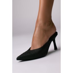 Pantofi Naomi piele naturala piton negru cu toc mic evazat – Outlet