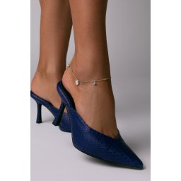 Pantofi Naomi piele naturala piton bleumarin cu toc mic evazat – Outlet