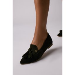 Pantofi Sabine din piele naturala intoarsa verde inchis – Outlet