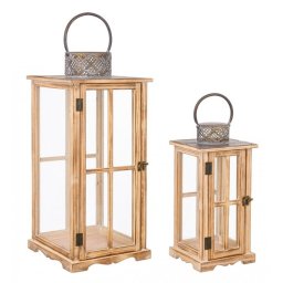 Set 2 felinare natur Sharyl 18x18x39 cm; 26x26x59 cm