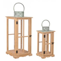 Set 2 felinare natur verde Sharyl 18x18x39 cm; 26x26x59 cm
