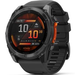 Ceas Smartwatch Garmin Fenix 8 Amoled, 47 mm, GPS, Slate Gray, Black Silicone Band