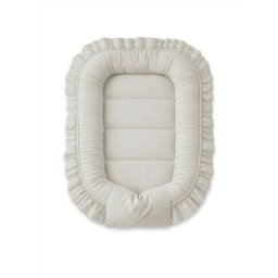 Cosulet bebelus, miminu, pentru dormit, baby nest 55 x 75 cm, cu volanase, husa 100% bumbac, din bumbac certificat oeko tex standard 100, colectia royal, beige