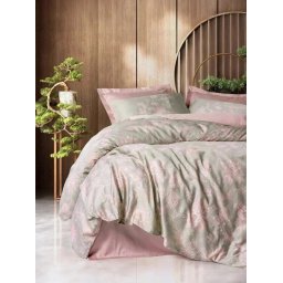 Set husa pilota + fata de perna, satin bumbac 100%, 155x220 cm + 80x80 cm, pudra - Verificat A · Re-Bloom