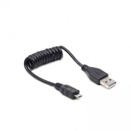 CABLU alimentare si date GEMBIRD, pt. smartphone, USB 2.0 (T) la Micro-USB 2.0 (T), 0.6m, spiralat, conectori auriti, negru, CC-mUSB2C-AMBM-0.6M