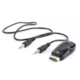ADAPTOR video GEMBIRD, splitter HDMI (T) la VGA (M) + Jack 3.5mm (T), rezolutie maxima Full HD (1920 x 1080) la 60Hz, cablu audio 3.5 mm jack, black,
