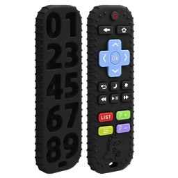 Jucarie gingivala senzoriala pentru bebelusi tip telecomanda din silicon, Dinozaur Negru