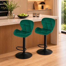 Set 2 scaune de bucatarie/bar, Artool, West, rotativ, catifea verde, picior metal negru, 46x48.5x90-111 cm