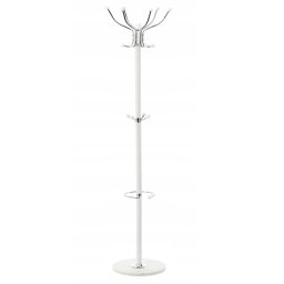 Cuier de hol metalic alb, 178 cm, 16 carlige, baza stabila, design minimalist