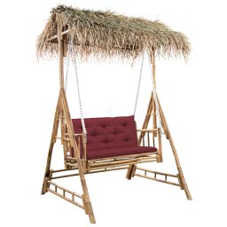 Balansoar 2 locuri, cu frunze palmier si perna, 202 cm, bambus GartenMobel Dekor