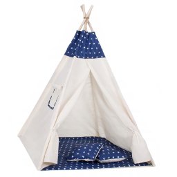 Cort teepee pentru copii Sersimo cu fereastra, saltea groasa si 2 perne