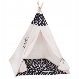 Cort copii teepee Sersimo cu fereastra, saltea groasa si 2 perne, norisori