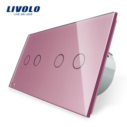 Intrerupator touch dublu + dublu Livolo din sticla roz, 4 zone