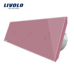 Intrerupator triplu touch Livolo din sticla roz, elegant si rezistent