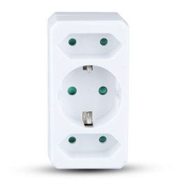 Adaptor priza 3 în 1 V-TAC, 1 Schuko 16A + 2 Euro, max. 3680W