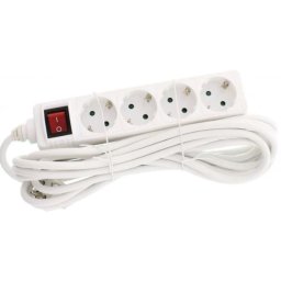 Prelungitor cu 4 prize si intrerupator, cablu 3x1.5 mm², 5 m, Rebel