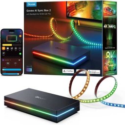 Set Iluminare LED Govee AI Sync Box 2 RGBWIC H8604C12 HDMI 2.1 75 LED-uri Negru