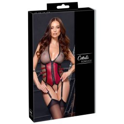 Cottelli Bondage Body Tanga cu Plasă Fermoar și Cătușe pentru Brațe - Negru , L