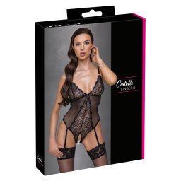 Cottelli Lingerie Body Tanga cu Decupaj Intim și Dantelă - Negru , L