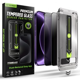 Folie de protectie Ecran Privacy Techsuit TitanGlass pentru Apple iPhone 18 Pro, Sticla Securizata, Full Glue, Set 2 bucati