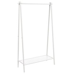 Suport haine metalic SONGMICS cu bara si raft inferior, alb, 93x34x153 cm