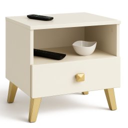 Noptiera MOBI K01 cu sertar si raft deschis, casmir, 40x37x43 cm
