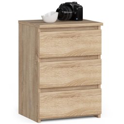 Noptiera cu 3 sertare, PAL laminat 16 mm, stejar sonoma, 40x35x57 cm