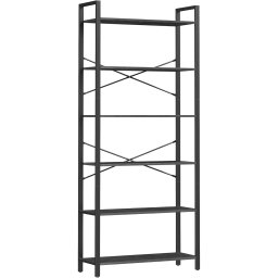 Biblioteca VASAGLE cu 6 rafturi, metal si PAL, stil industrial, negru
