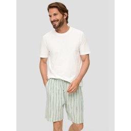 s.Oliver pantaloni scurti barbati din amestec de bumbac si in, imprimeu in dungi, Verde menta (SELECTATI MARIMEA: L)