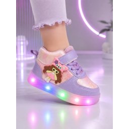 Pantofi sport inalti cu luminite, Model Papusa, Piele ecologica, Fete, Mov
