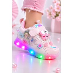 Pantofi sport cu luminite, Model FairyLand, Piele ecologica, Fete, Roz