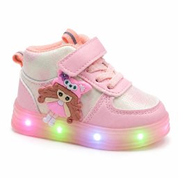 Pantofi sport inalti cu luminite, Model Papusa, Piele ecologica, Fete, Roz