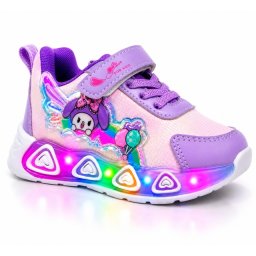 Pantofi sport cu luminite, Model Baloane, Piele ecologica, Fete, Mov