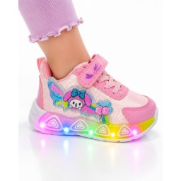 Pantofi sport cu luminite, Model Baloane Colorate, Piele ecologica, Fete, Roz