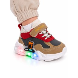 Pantofi sport cu luminite, Model Bubudoo 2, Piele ecologica, Baieti, Multicolor