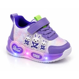 Pantofi sport cu luminite, Model Iepurasi Dragalasi, Piele ecologica, Fete, Mov