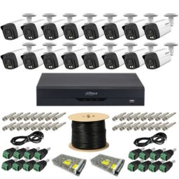Kit supraveghere profesional Dahua 16 camere Dual Light 5MP Microfon IR 40m, DVR 16 canale 5MP WizSense si accesorii montaj