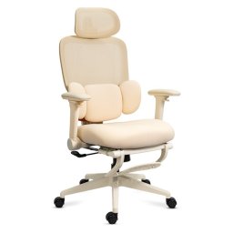 Scaun ergonomic din mesh cu suport lombar reglabil și spătar rabatabil SYYT 9523 crem
