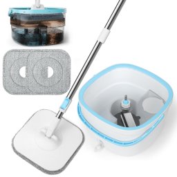 Mop Rotativ cu Galeata, Sistem Clatire Automata 360 cu Separare Apa Curata si Murdara, Maner Telescopic 135cm Otel Inoxidabil, Microfibra, Pentru Podele si Geamuri