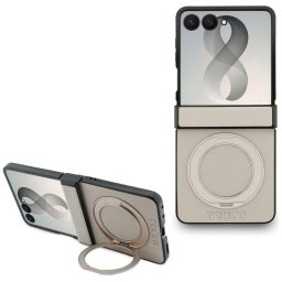 Husa Husa pentru Samsung Galaxy Z Flip8 - Guess Ring Stand Grained Classic Logo MagSafe (GUHMZF86PSGRSCLE) - Beige